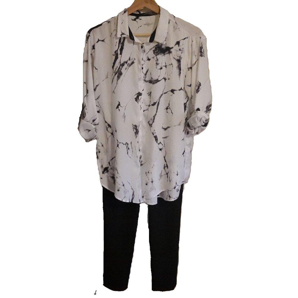 ZARA Marble Print Button Down Top Size Small